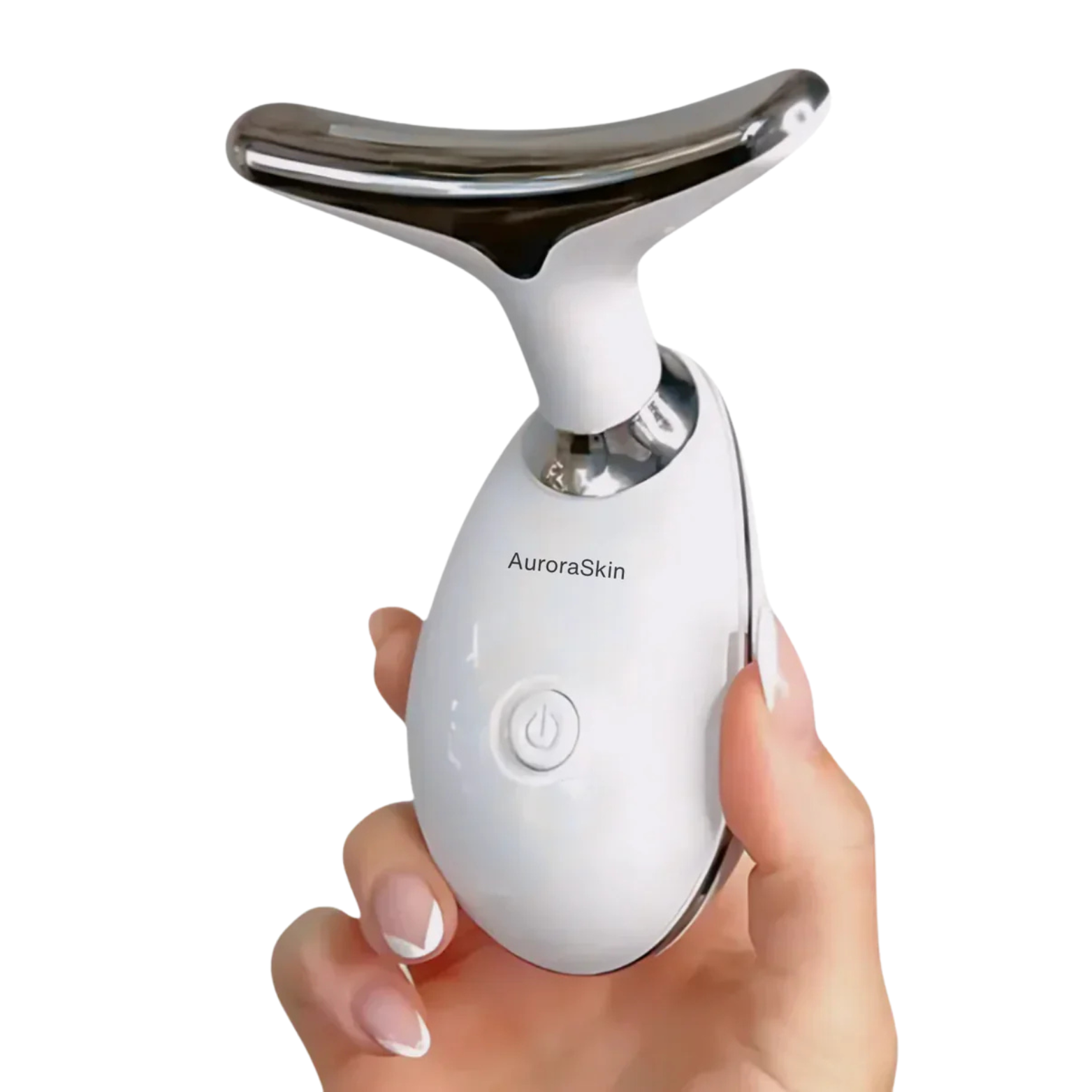 AuroraSkin LED Facial Sculptor device held in hand showcasing ergonomic design
