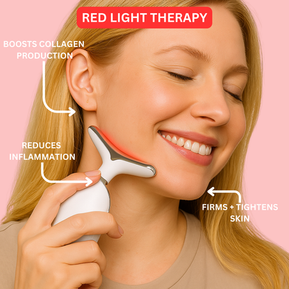 Red light therapy facial tool boosting collagen, reducing inflammation, and tightening skin for youthful glow
